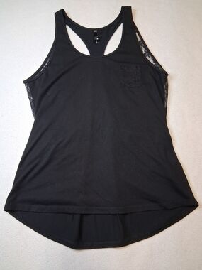 RDS Red Dragon Women's Black Racerback Muscle Tank with Lace Trim